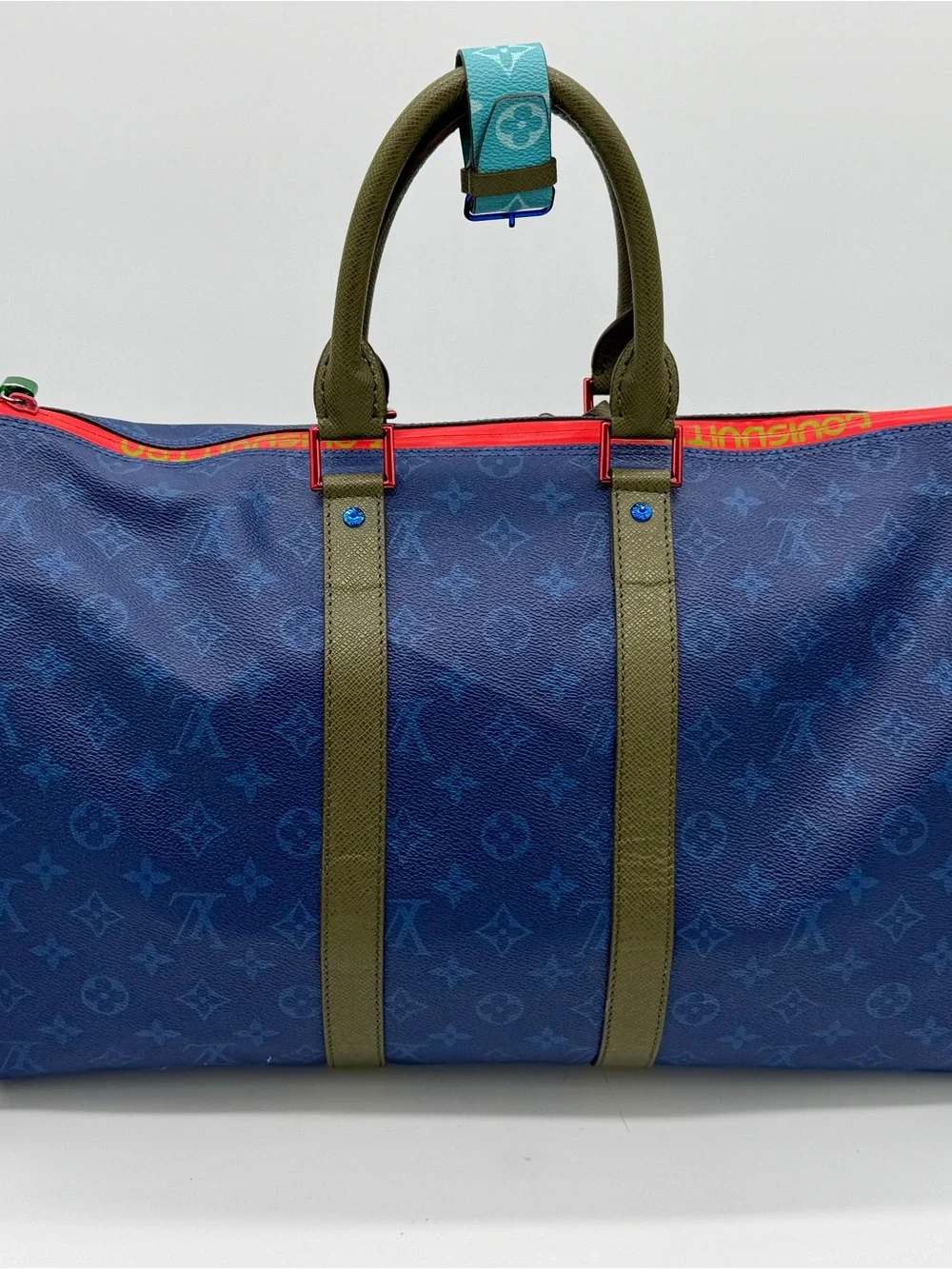 Louis Vuitton Blue Taigarama Monogram Keepall Bandouliere 50
